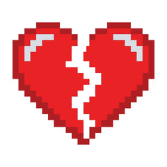 Fototapeta premium Broken heart pixel art symbol of love and sadness online