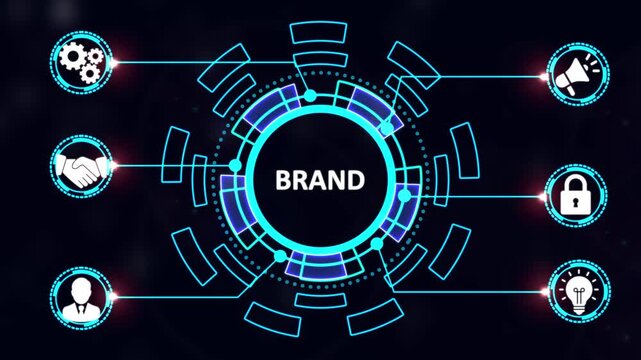 Digital brand strategy infographic with hud interface and business for corporate marketing and tech presentations