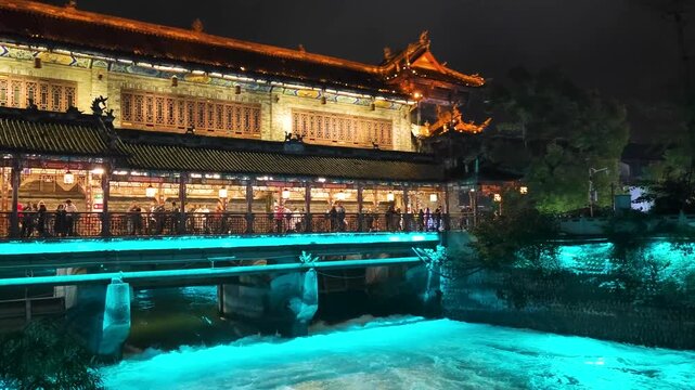 Tianfuyuan of Dujiangyan Irrigation System of Dujiangyan Old Town in Dujiangyan Chengdu Sichuan  China - Travel Footage Landmark 