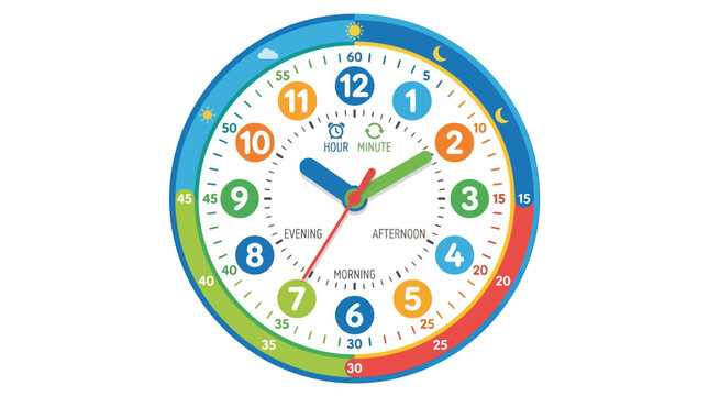 Colorful educational wall clock design for children learning time management
