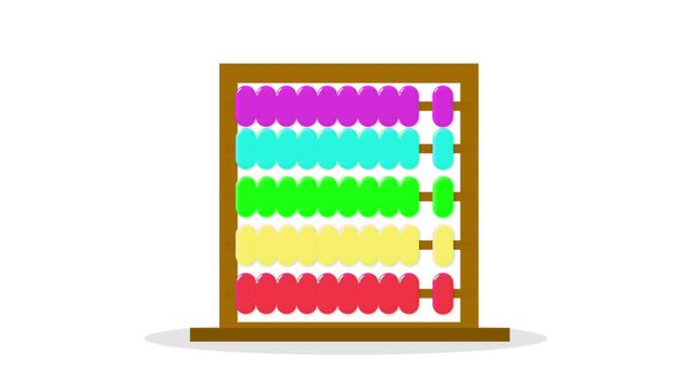 A colorful wooden abacus stands isolated against a clean white background with beads subtly shifting during a mathematical calculation sequence.