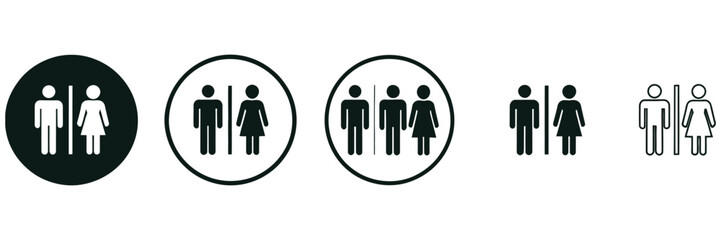 Toilet Icon Logo Design Featuring Girls And Boys Restroom Signs, Bathroom, WC, Lavatory And Public Washroom Vector Symbols For Modern Wayfinding. © ABUBOKKORsiddik