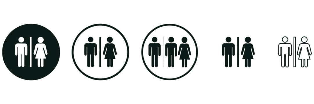 Toilet Icon Logo Design Featuring Girls And Boys Restroom Signs, Bathroom, WC, Lavatory And Public Washroom Vector Symbols For Modern Wayfinding.