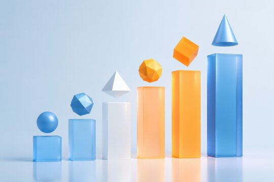 Abstract Geometric Shapes Forming Increasing Bar Chart