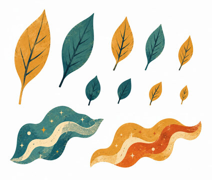 Vintage autumn leaves and magical smoke stream design elements