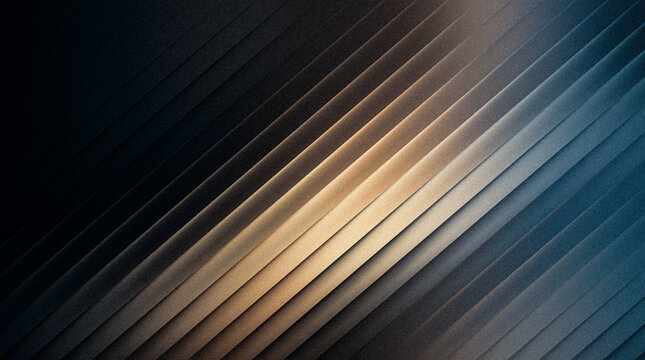 Ribbed abstract textured background with diagonal parallel stripes in a gradient of dark blue, gold, and teal colors