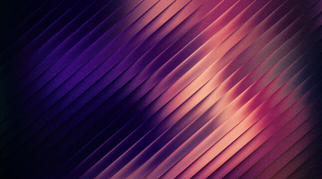 Ribbed abstract background with diagonal stripes and a vibrant gradient color transition from purple to pink and orange, featuring a textured surface