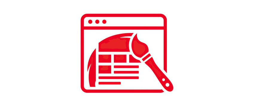 Red web design icon showing a paintbrush and browser layout