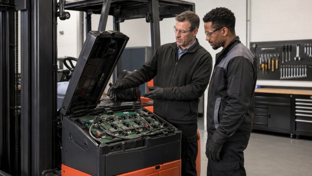 Forklift Operator Safety Training in Industrial Warehouse with Instructor and Trainees