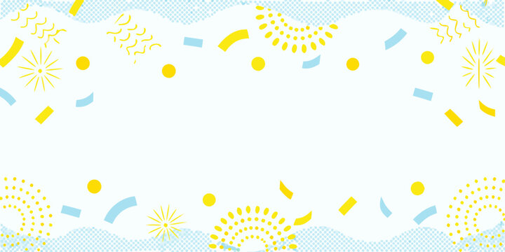 celebration border frame with bright yellow blue confetti on white background party festive decoration event graphic design vector illustration pattern