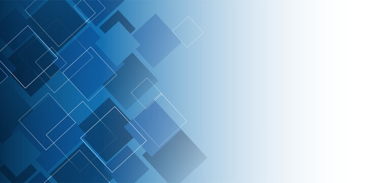 Abstract vector background featuring layered blue squares in a futuristic tech inspired pattern with fade to white gradient backdrop, ideal for web design templates, corporate presentations