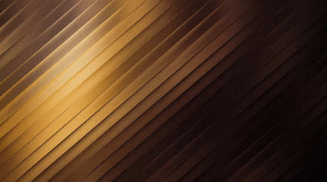 Ribbed abstract background with diagonal golden and dark brown stripes, textured surface with soft lighting and gradient effect