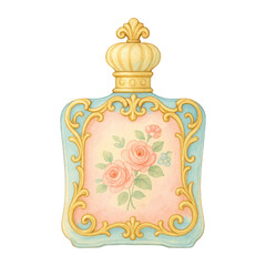 Obraz premium PNG Vintage floral perfume bottle illustration.