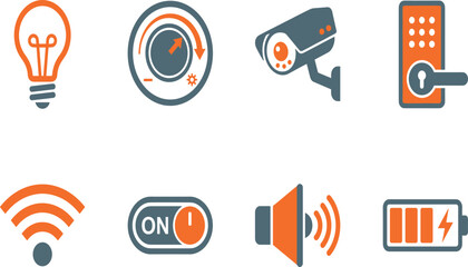 Smart Home Technology Icons Set with Security Camera WiFi Battery Light and Access ControlSmart Home Technology Icons Set with Security Camera WiFi Battery Light and Access Control © Abullah