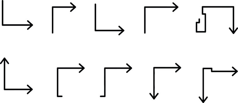 Collection of corner and ninety degree directional arrows