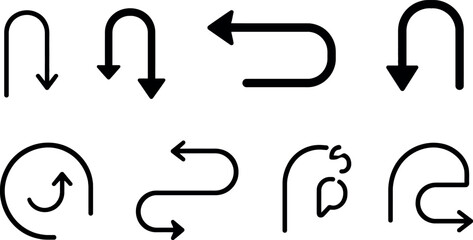 Set of u-turn and arrow icons for direction signs with u turn © mahabubar