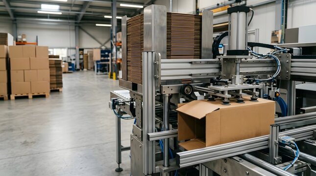 automated shipping carton erecting machine forming cardboard boxes from flat corrugated blanks