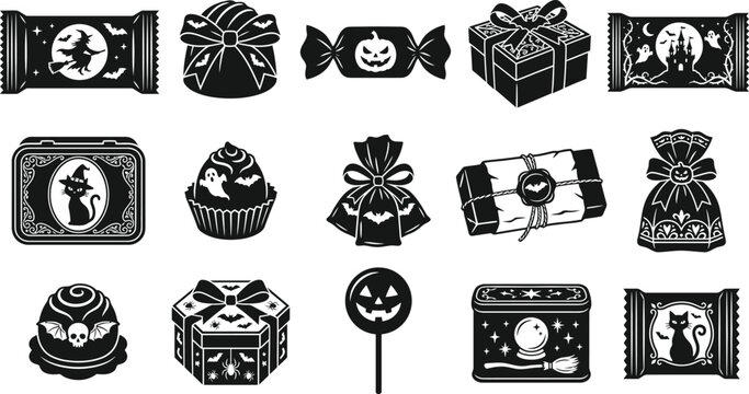 Halloween vector bundle spooky silhouettes for crafts invitations and digital designs black white