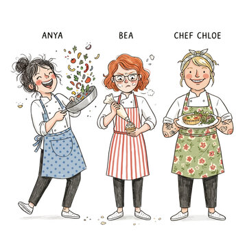 Three professional chefs Anya Bea and Chef Chloe presenting food.