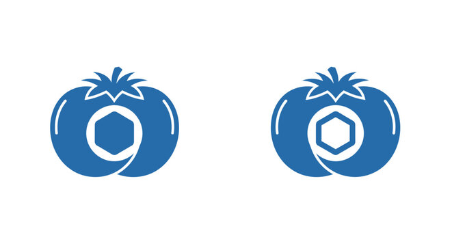 Two blue tomato icons with hexagonal cutouts.