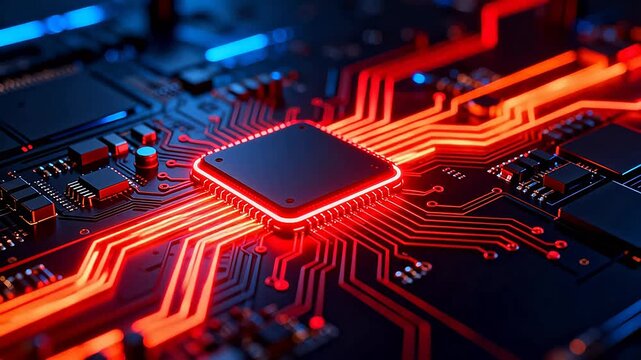 Closeup of illuminated circuit board