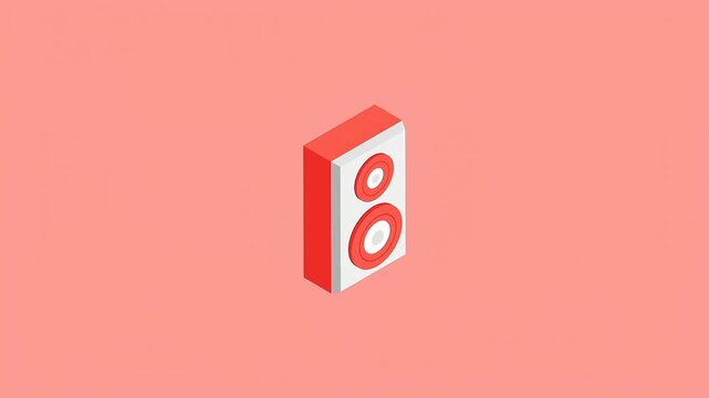 Speaker stands as a red and white isometric icon representing high quality audio equipment.