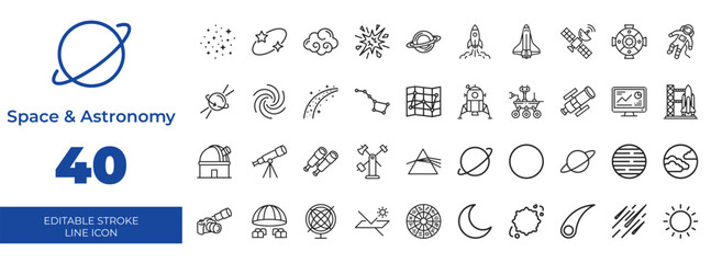 Space and Astronomy Editable Stroke Line Icons Set © Trader