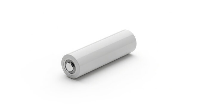 White cylindrical battery providing essential power for various electronic devices and consumer products, isolated on a clean background for branding and design projects.