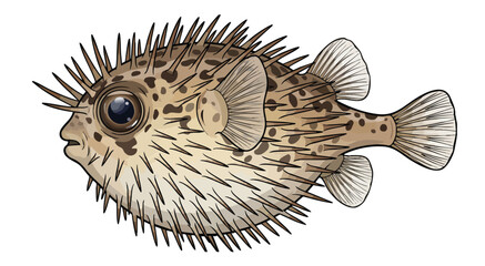 Illustration of a Spiky Puffer Fish with Detailed Texture © colorshapppy