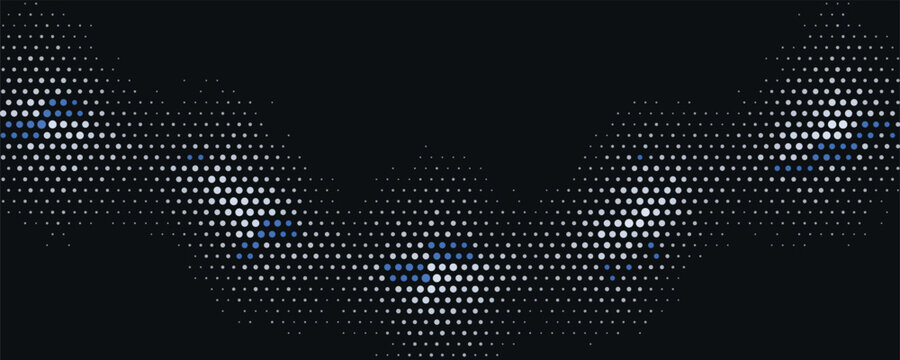 Abstract wave pattern with glowing dots in a dark background with subtle blue highlights