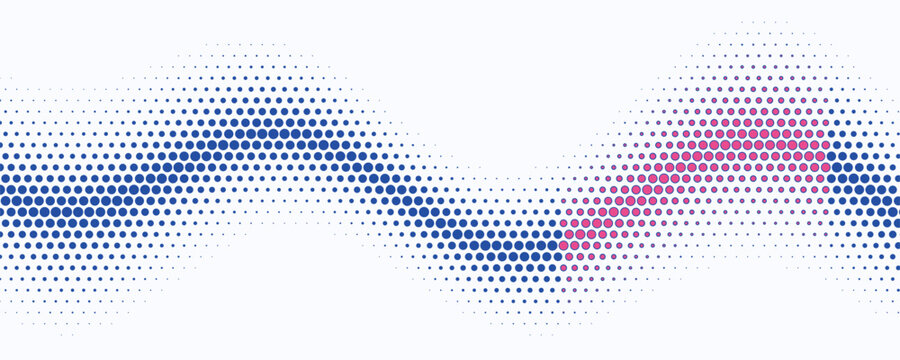 Abstract wave pattern with blue and pink dots during a digital transition concept on white background