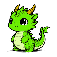 Fototapeta premium The Cute Green Dragon Cartoon Illustration