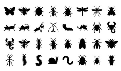 Flat Insect Icon Set with Butterfly Bee Beetle Ant and Bug Vector Illustration © MSTSHABANA