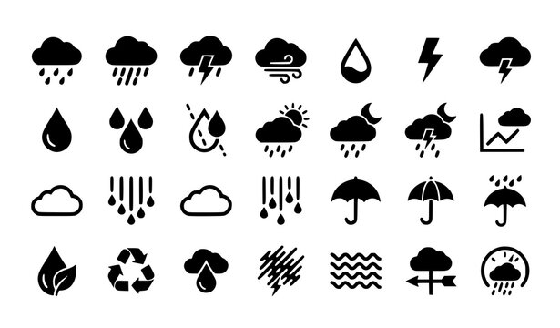 Minimal Rain Logo Collection with Cloud Water Drop and Weather Icons Vector Illustration