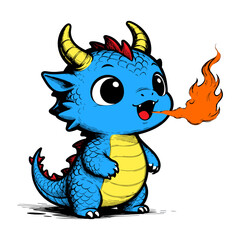 Fototapeta premium The Cute Blue Dragon Cartoon Illustration