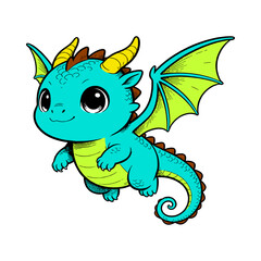 Fototapeta premium The Cute Flying Dragon Cartoon Illustration