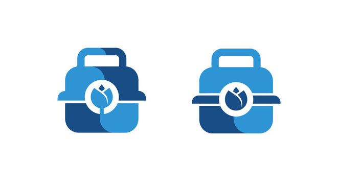 Two blue suitcases with clock icons on front.