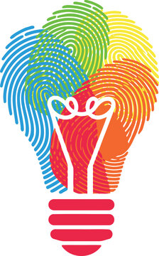 light bulb illustration with colorful fingerprint patterns