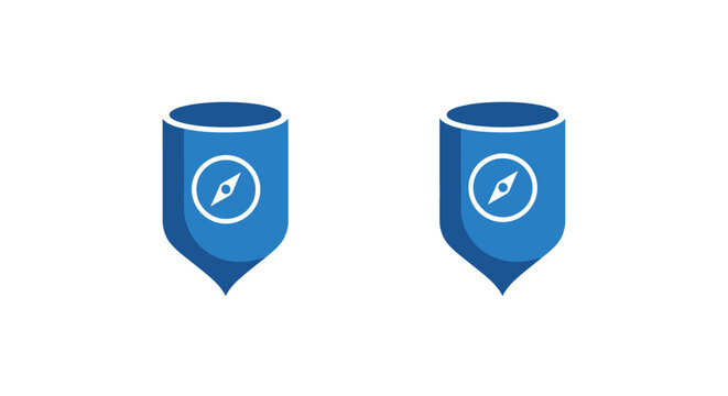 Two blue shield icons with arrow symbols.