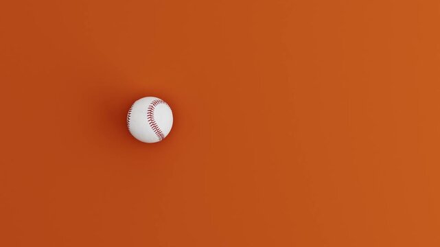 Baseball Ball Rolling in Circular Loop on Brown Background. 3D Animation.