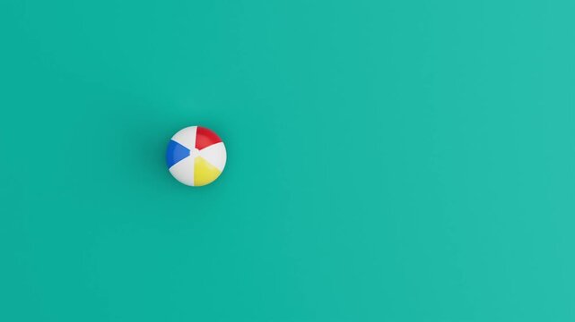 Beach Ball Rolling in Circular Loop on Blue Background. 3D Animation.