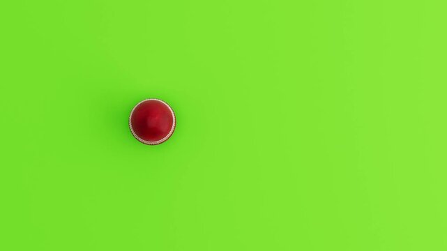Cricket Ball Rolling in Circular Loop on Green Background. 3D Animation.