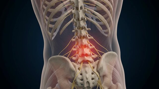 Lumbar spine animation showing lower back pain and nerve inflammation