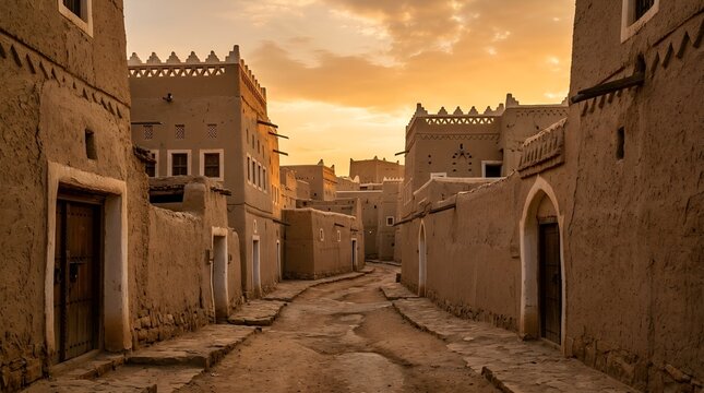 Historic Mudbrick Buildings of At-Turaif District in Diriyah at Golden Hour