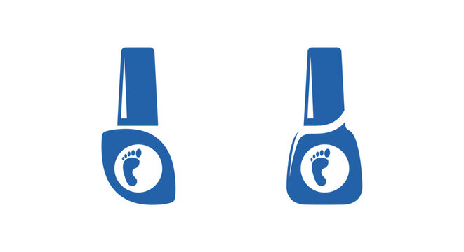 Two blue nail polish bottles with white caps and labels.