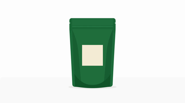Green Food Packaging Pouch Mockup with Label Area for Branding and Design on White Background