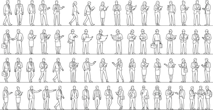 Vector collection of business people and construction worker outlines for architectural rendering and corporate infographics