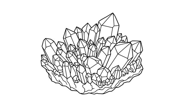 Clean Amethyst Crystal Line Art Vector Illustration Isolated on White Background