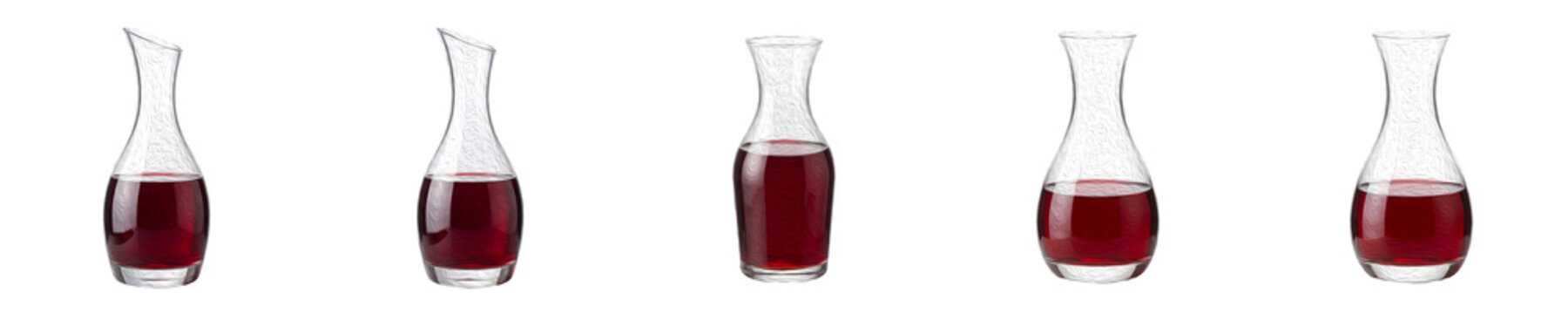 set of the five  isolated Bromoil Rocco Epsilon Glass Wine Carafe on withe background PNG photo HD quality''