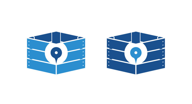 Blue Hexagonal Box Icons with Circular Center Design.
